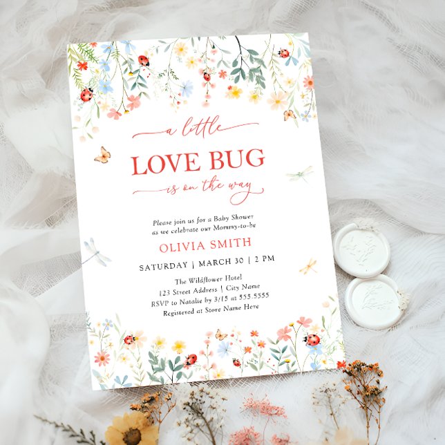 Cute Love Bug Wildflower Baby Shower  Invitation (Creator Uploaded)