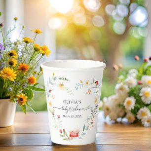 Cute Love Bug Wildflower Baby Shower Paper Cups