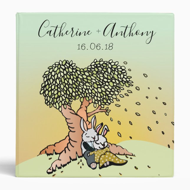 Cute Love Bunnies Custom Wedding or Anniversary 3 Ring Binder (Front)