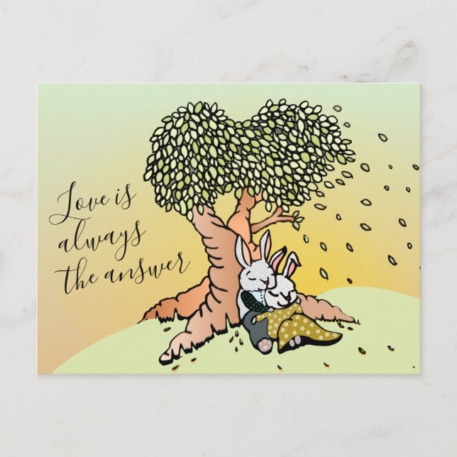 Cute Love Bunnies Illustration & Beautiful Quote Postcard (Front)