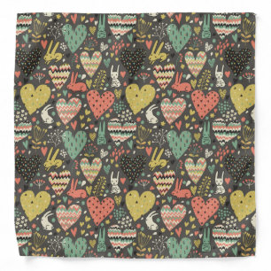 Cute love bunnies pattern with hearts bandana