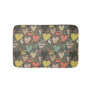 Cute love bunnies pattern with hearts bathroom mat