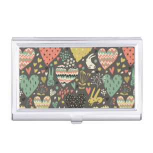 Cute love bunnies pattern with hearts business card holder