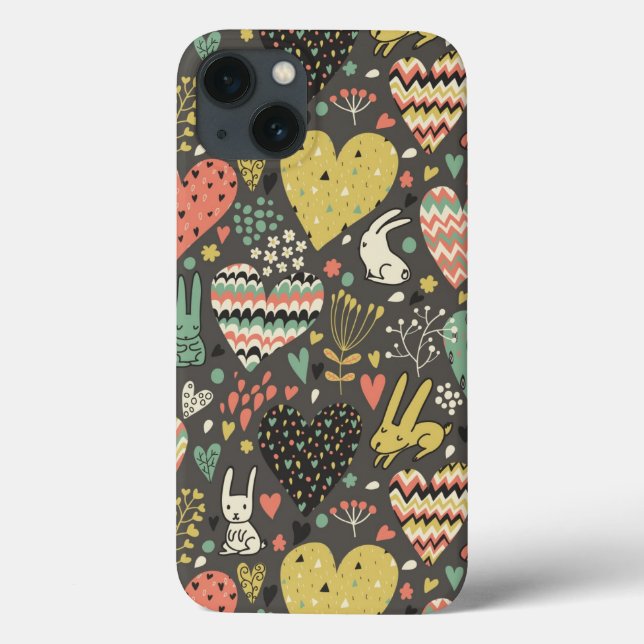 Cute love bunnies pattern with hearts Case-Mate iPhone case (Back)