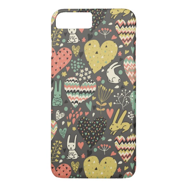 Cute love bunnies pattern with hearts Case-Mate iPhone case (Back)