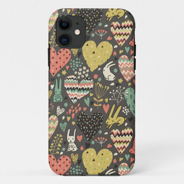 Cute love bunnies pattern with hearts Case-Mate iPhone case (Back)