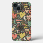 Cute love bunnies pattern with hearts iPhone 13 case
