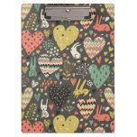 Cute love bunnies pattern with hearts clipboard