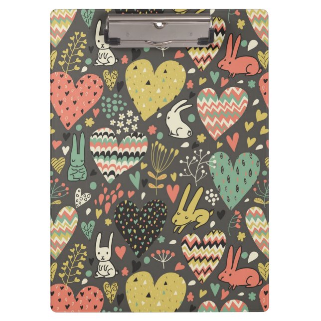 Cute love bunnies pattern with hearts clipboard (Front)