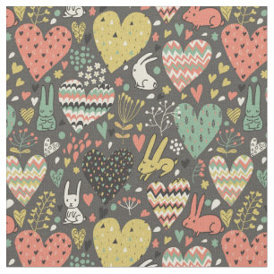 Cute love bunnies pattern with hearts fabric