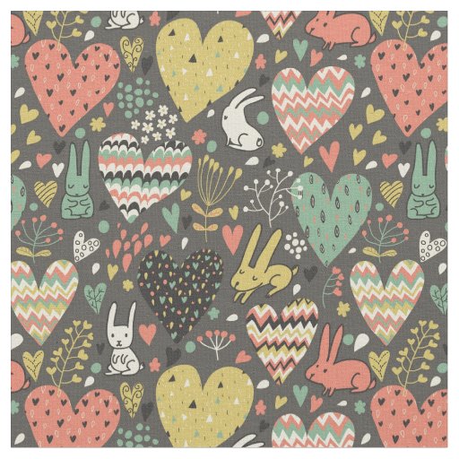 Cute love bunnies pattern with hearts fabric