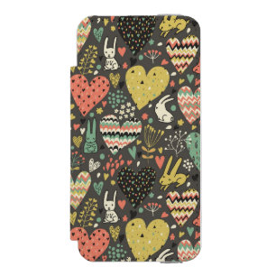 Cute love bunnies pattern with hearts wallet case for iPhone SE/5/5s