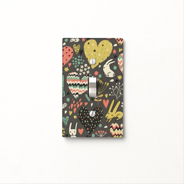 Cute love bunnies pattern with hearts light switch cover (In Situ)
