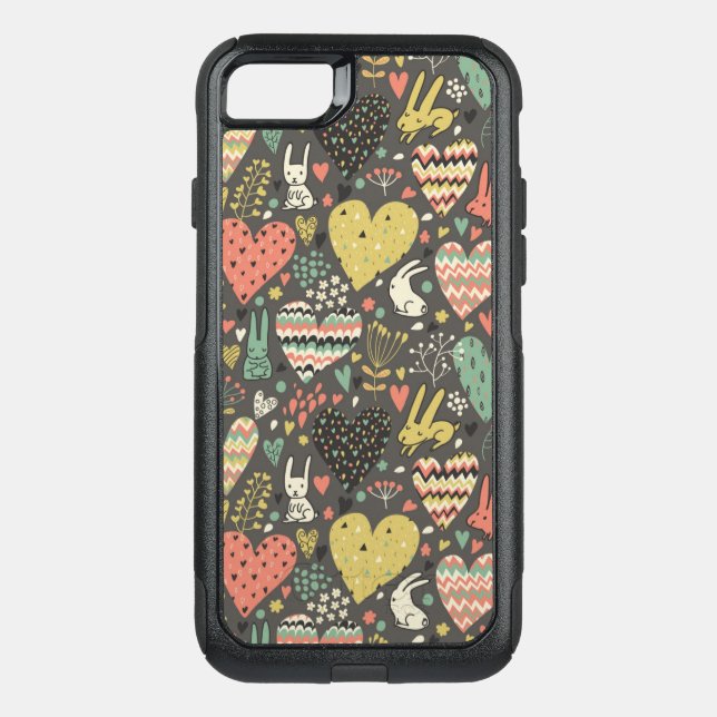 Cute love bunnies pattern with hearts otterbox iPhone case (Back)