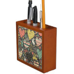 Cute love bunnies pattern with hearts pencil holder