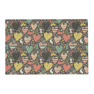 Cute love bunnies pattern with hearts placemat