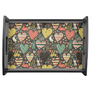 Cute love bunnies pattern with hearts serving tray