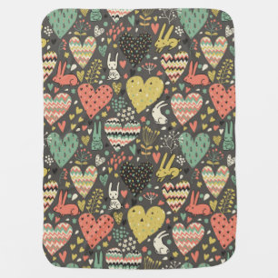 Cute love bunnies pattern with hearts stroller blanket