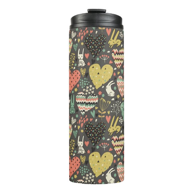 Cute love bunnies pattern with hearts thermal tumbler (Front)