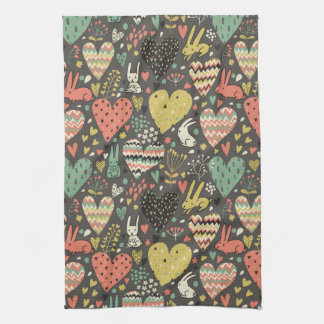 Cute love bunnies pattern with hearts towel