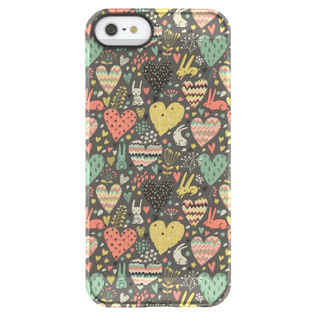 Cute love bunnies pattern with hearts uncommon iPhone case (Back)