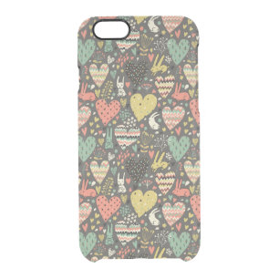 Cute love bunnies pattern with hearts clear iPhone 6/6S case