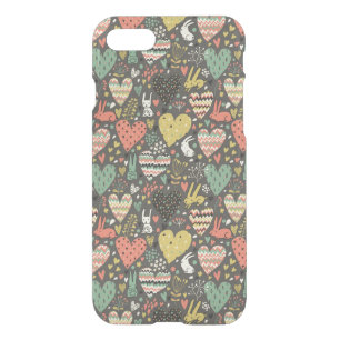 Cute love bunnies pattern with hearts iPhone SE/8/7 case