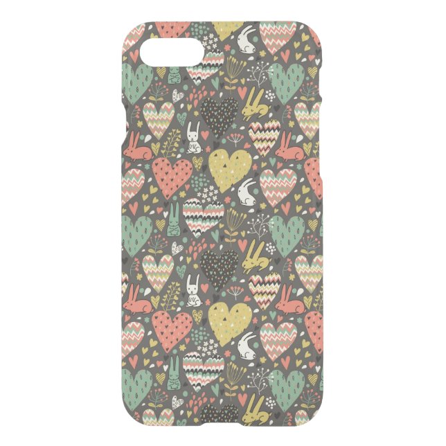 Cute love bunnies pattern with hearts uncommon iPhone case (Back)