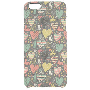 Cute love bunnies pattern with hearts clear iPhone 6 plus case