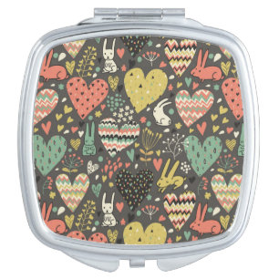 Cute love bunnies pattern with hearts vanity mirror
