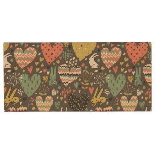 Cute love bunnies pattern with hearts wood USB flash drive