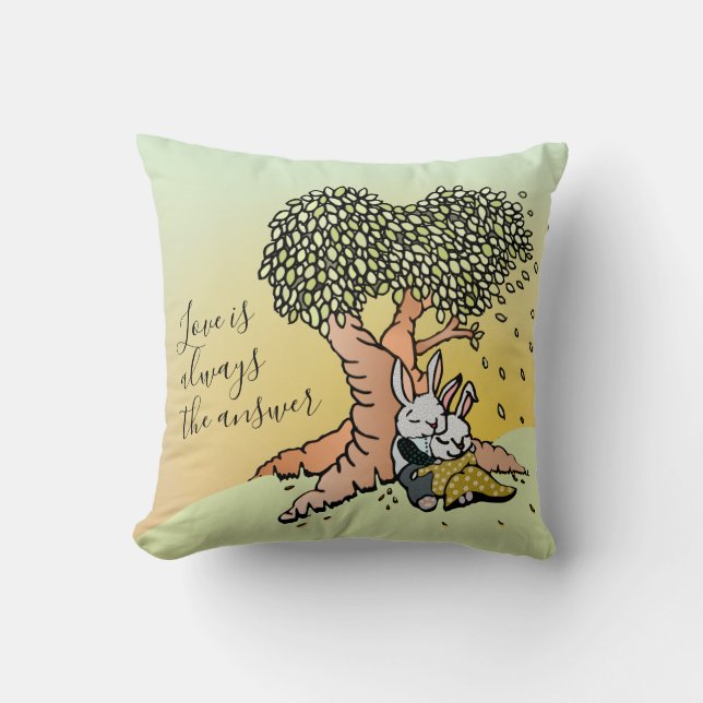 Cute Love Bunnies Quote about Love Throw Pillow (Front)