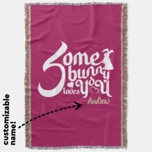 Cute Love Bunny Pun Magenta Red And White Typo Throw Blanket