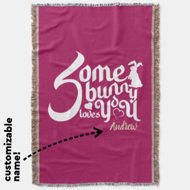 Cute Love Bunny Pun Magenta Red And White Typo Throw Blanket (Creator Uploaded)