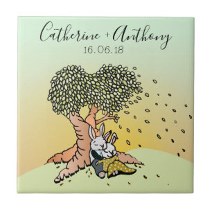 Cute Love Bunny Rabbits Wedding Anniversary Ceramic Tile