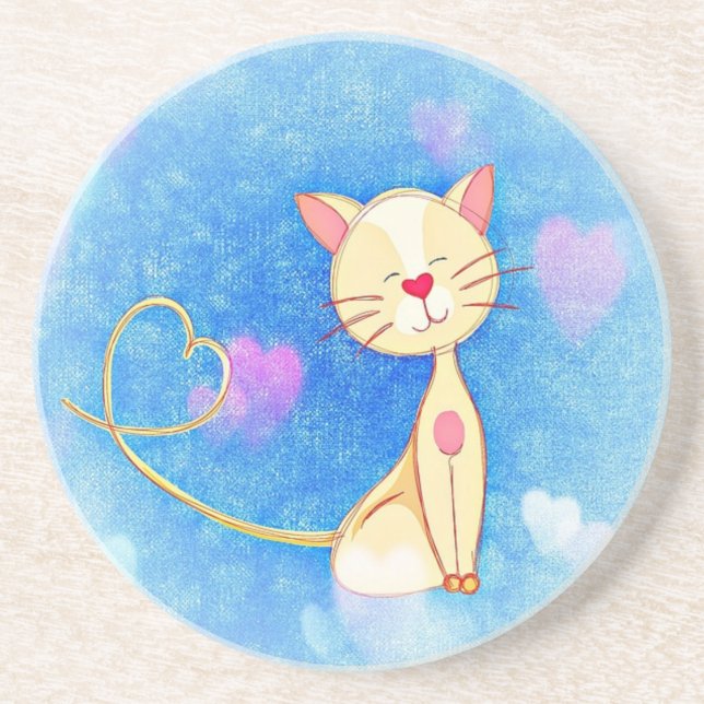 Cute Love Cat Coaster (Front)