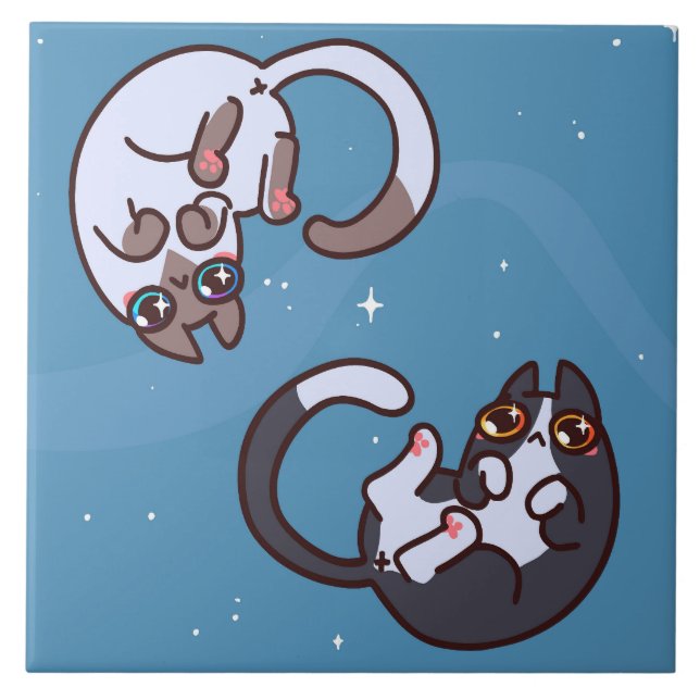 Cute Love Cats  Ceramic Tile (Front)