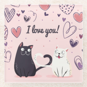 Cute Love Cats Glass Coaster