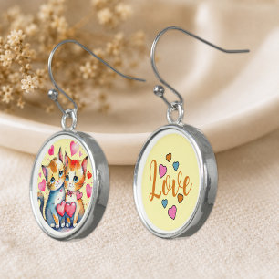 Cute love cats hearts earrings