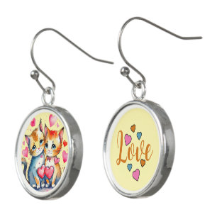 Cute love cats hearts earrings