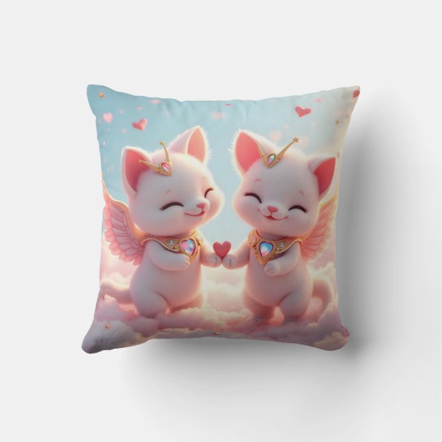 Cute Love Cats Throw Pillow (Back)