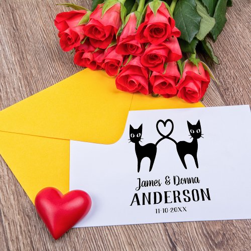 Cute Love Cats With Heart Personalized Wedding Rubber Stamp