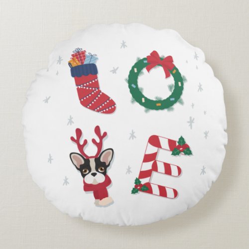 Cute Love Christmas Holiday Family Round Pillow