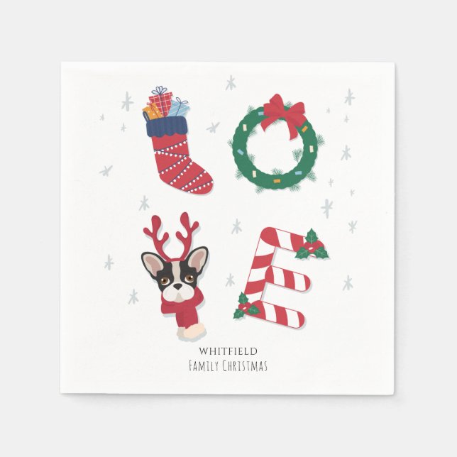 Cute Love Christmas Holiday Puppy Family Paper Napkins (Front)