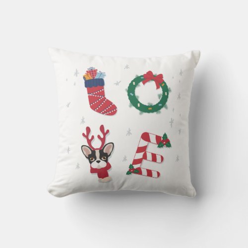 Cute Love Christmas Holiday Puppy Wreath Throw Pillow