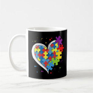 Cute Love Colorful Puzzle Piece Heart Autism Aware Coffee Mug