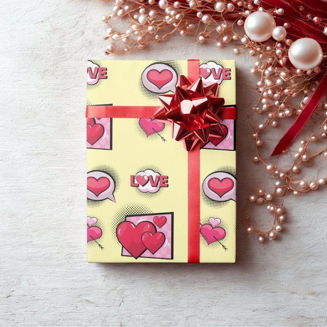 Cute love comic book style yellow heart gifts  wrapping paper (Creator Uploaded)