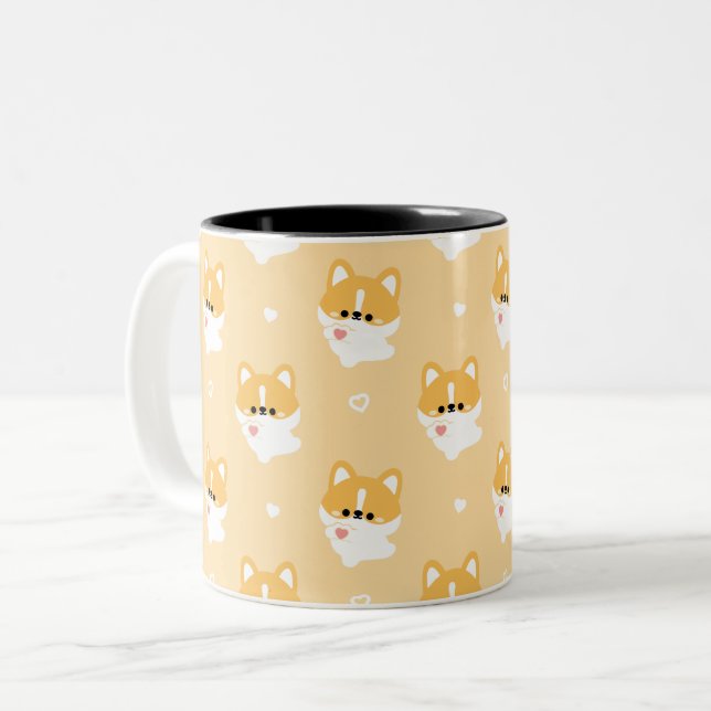 Cute Love Corgi Two-Tone Coffee Mug (Front Left)