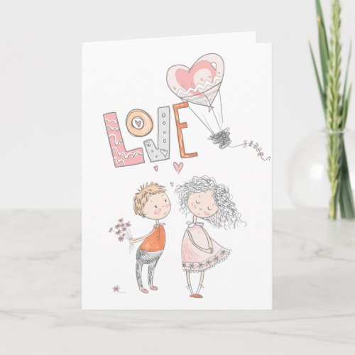 Cute love couple hot air balloon romantic card
