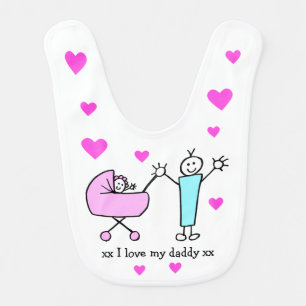 Cute Love Daddy Pink Hearts Funny Cartoon Baby Bib